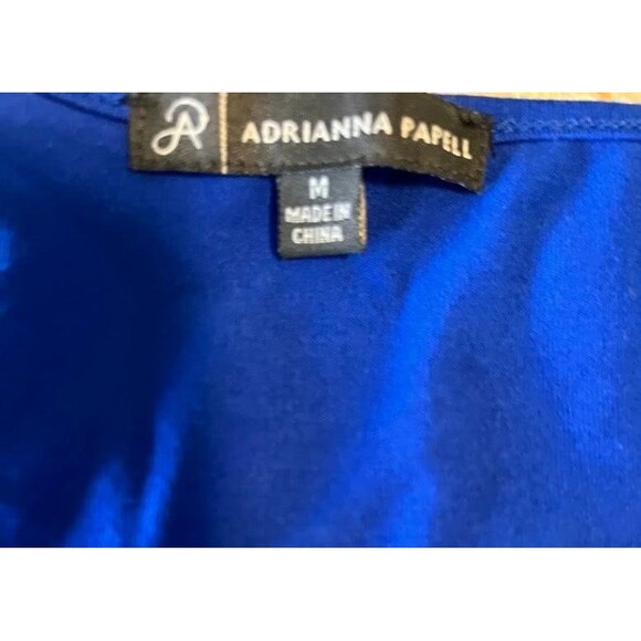 Adrianna Papell Royal Blue Modern Boho Longer Sides Shrt Sl Embroidered Top Sz M - Picture 2 of 5